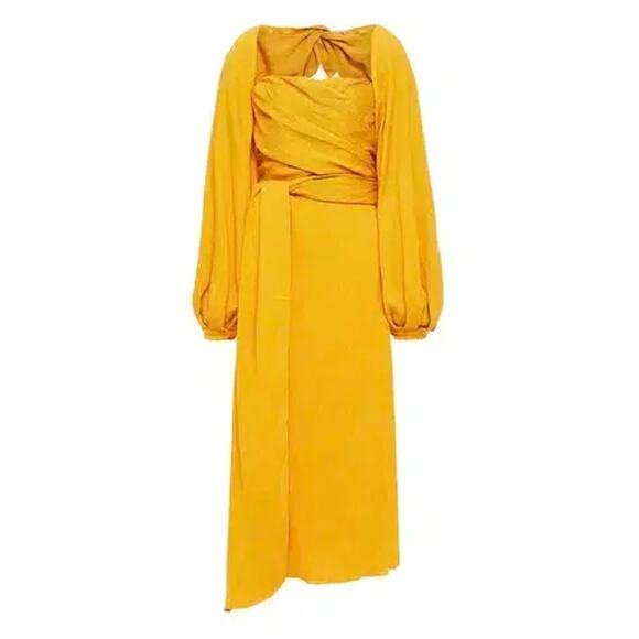 JOHANNA ORTIZ LUNA MIEL CRÊPE MIDI DRESS IN YELLOW size 8 - Picture 4 of 13